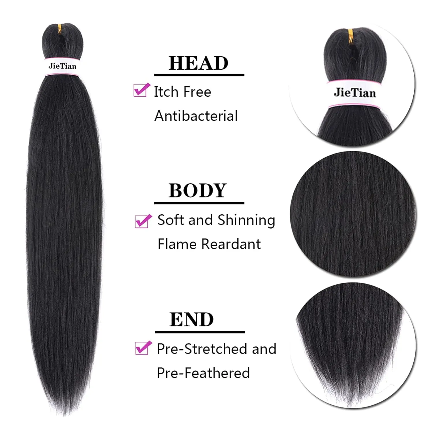 Liang Dian Pre Stretched Braiding Hair Natural Black 30 Inch 8 Packs Synthetic Crochet Braids Hot Water Setting Professional Soft Yaki Texture Synthetic Hair Extensions(1B)
