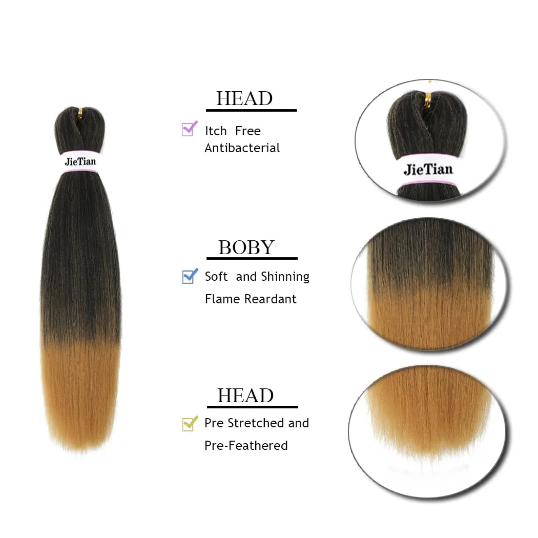 Liang Dian Pre Stretched Braiding Hair Ombre 14 Inch 8 Packs Synthetic Crochet Braids Hot Water Setting Professional Soft Yaki Texture Synthetic Hair Extensions(14 Inch 1B/27)
