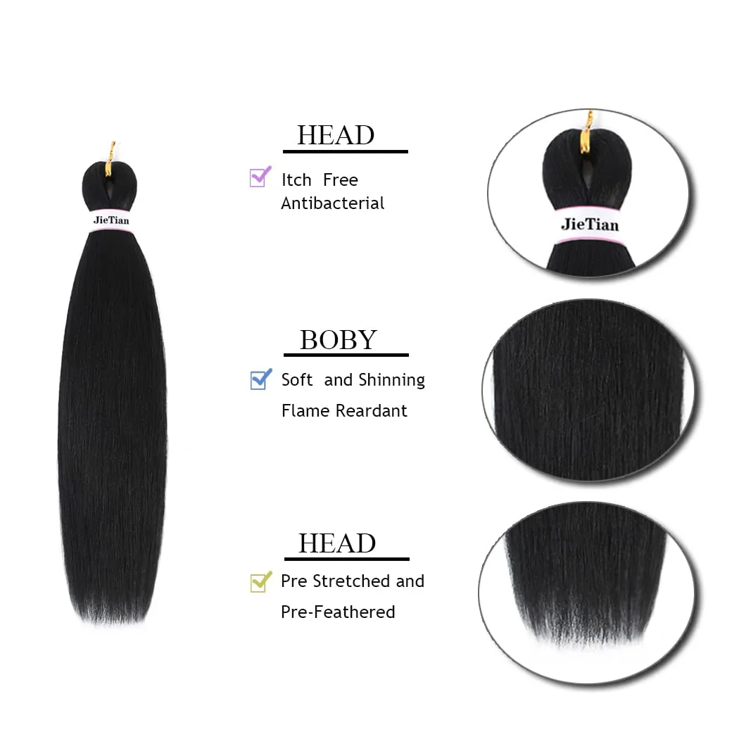 Liang Dian Pre Stretched Braiding Hair Ombre 16 Inch 8 Packs Synthetic Crochet Braids Hot Water Setting Professional Soft Yaki Texture Synthetic Hair Extensions(16 Inch 1B)