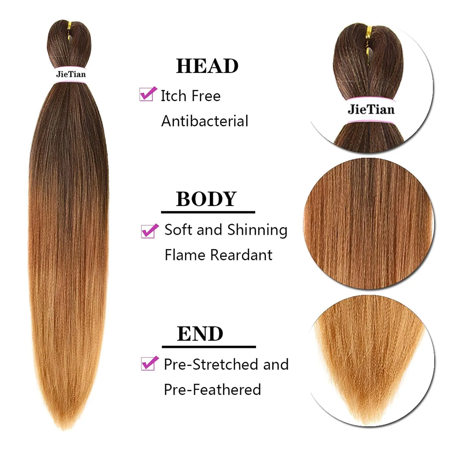 Liang Dian Pre Stretched Braiding Hair Ombre 26 Inch 8 Packs Synthetic Crochet Braids Hot Water Setting Professional Soft Yaki Texture Synthetic Hair Extensions(1B/30/27)