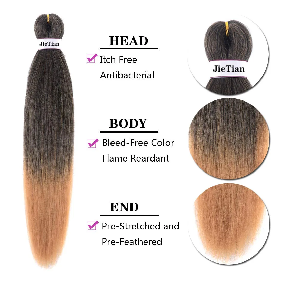 Liang Dian Pre Stretched Braiding Hair Ombre 30 Inch 8 Packs Synthetic Crochet Braids Hot Water Setting Professional Soft Yaki Texture Synthetic Hair Extensions(30 Inch 1B/27)