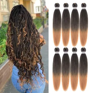 Liang Dian Pre Stretched Braiding Hair Ombre 30 Inch 8 Packs Synthetic Crochet Braids Hot Water Setting Professional Soft Yaki Texture Synthetic Hair Extensions(30 Inch 1B/27)