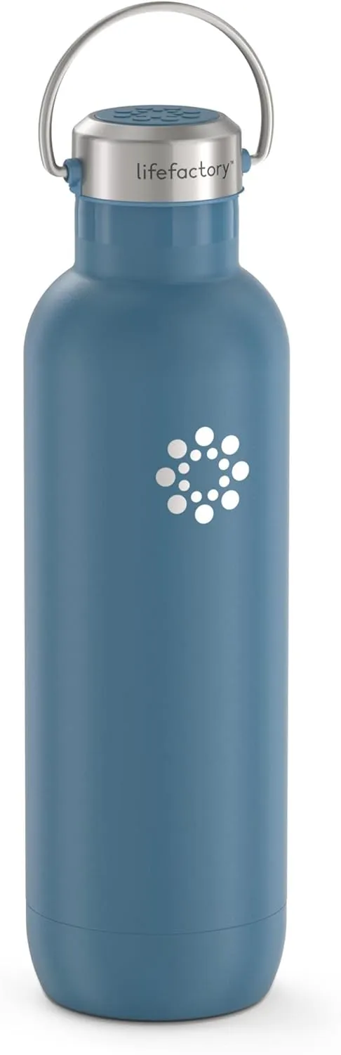 LIfeFactory Stainless Steel Vacuum-Insulated Sport Bottle, 24 Ounce, Dark Denim