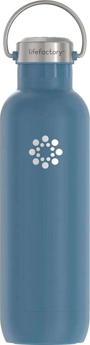 LIfeFactory Stainless Steel Vacuum-Insulated Sport Bottle, 24 Ounce, Dark Denim