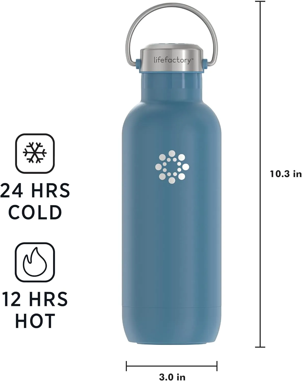LIfeFactory Stainless Steel Vacuum-Insulated Sport Bottle, 24 Ounce, Dark Denim