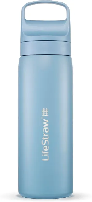 LifeStraw Go Series – Insulated Stainless Steel Water Filter Bottle for Travel and Everyday Use, Removes Bacteria, Parasites and Microplastics, Improves Taste, 18oz Icelandic Blue