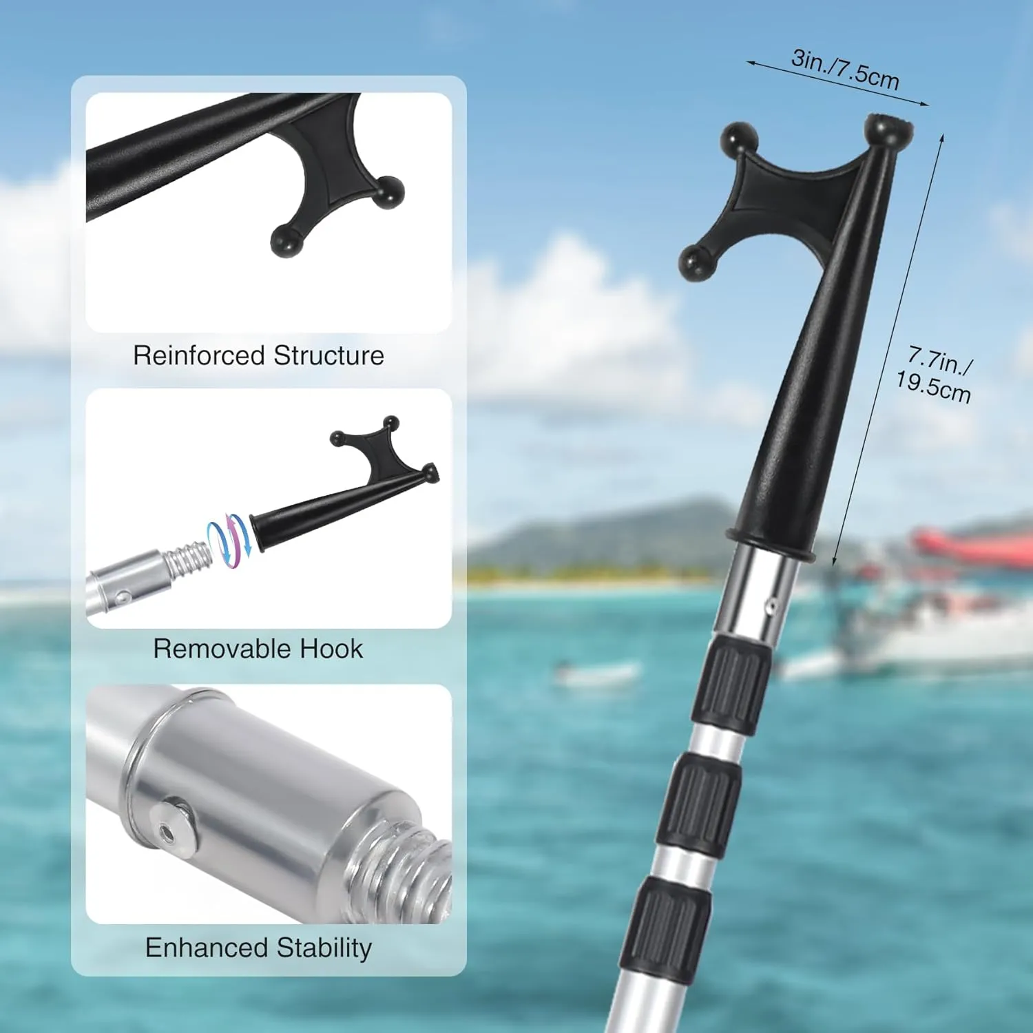 Lineslife Boat Hooks for Docking,12ft Telescoping Pole with Hook,Sturdy and Lightweight Push Pole for Boat Accessories,3ft/8ft