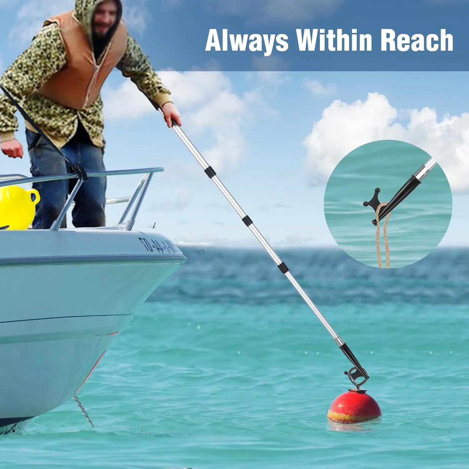 Lineslife Boat Hooks for Docking,12ft Telescoping Pole with Hook,Sturdy and Lightweight Push Pole for Boat Accessories,3ft/8ft