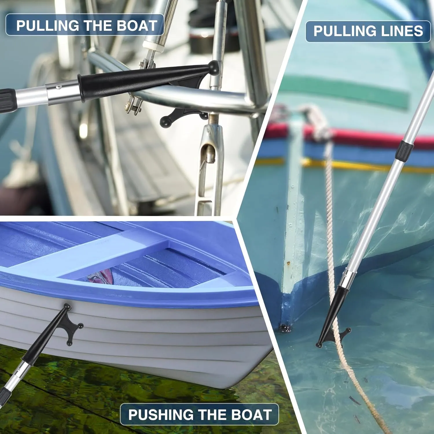 Lineslife Boat Hooks for Docking,12ft Telescoping Pole with Hook,Sturdy and Lightweight Push Pole for Boat Accessories,3ft/8ft