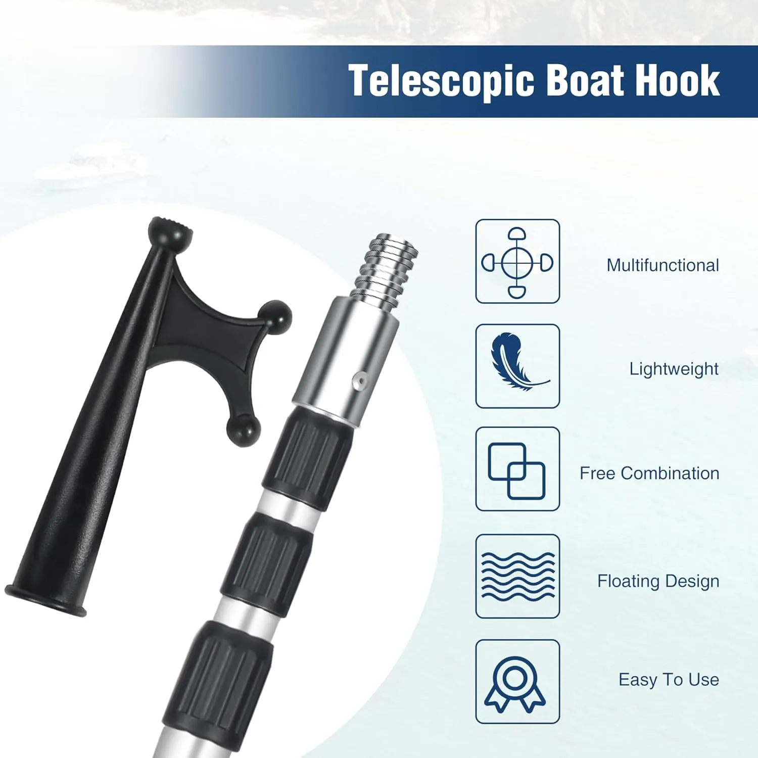Lineslife Boat Hooks for Docking,12ft Telescoping Pole with Hook,Sturdy and Lightweight Push Pole for Boat Accessories,3ft/8ft