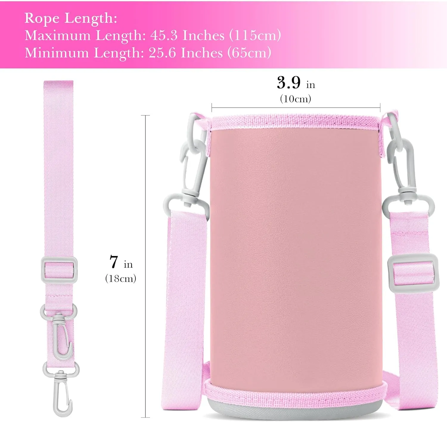 Linkidea Hard Base Water Bottle Holder Compatible with YETI Rambler Bottle 36oz/46oz, Hydro Flask Wide Mouth 32oz/40oz, Owala FreeSip, Water Bottles Sling Carrier Bag Keeps Bottle Upright, Pink