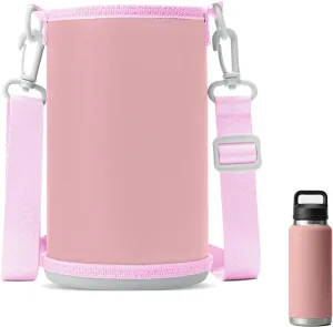 Linkidea Hard Base Water Bottle Holder Compatible with YETI Rambler Bottle 36oz/46oz, Hydro Flask Wide Mouth 32oz/40oz, Owala FreeSip, Water Bottles Sling Carrier Bag Keeps Bottle Upright, Pink
