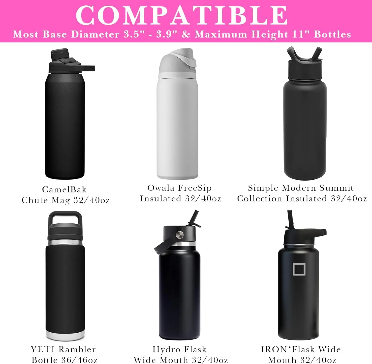 Linkidea Hard Base Water Bottle Holder Compatible with YETI Rambler Bottle 36oz/46oz, Hydro Flask Wide Mouth 32oz/40oz, Owala FreeSip, Water Bottles Sling Carrier Bag Keeps Bottle Upright, Pink