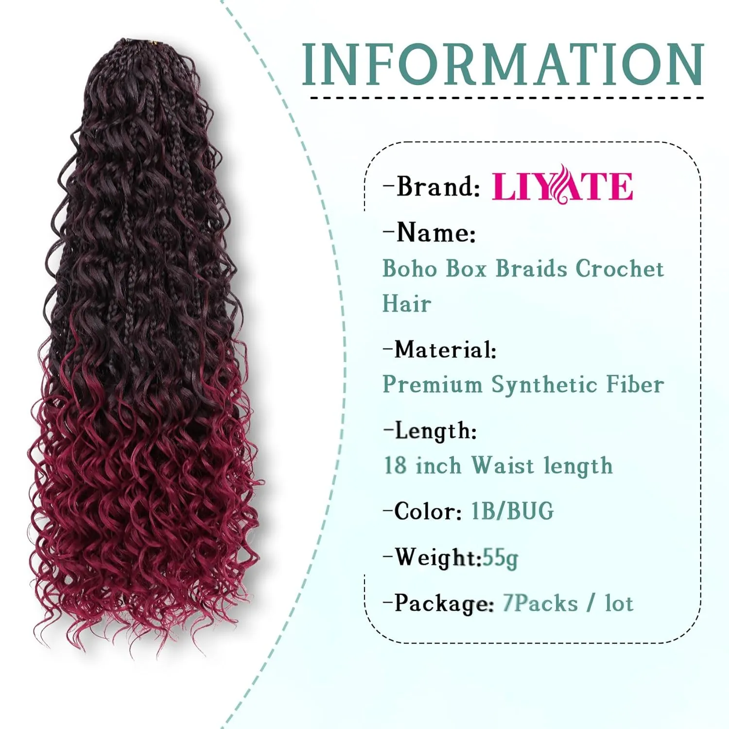 LIYATE Burgundy Goddess Box Braids Crochet Hair 18 Inch 7 Packs Pre looped Boho Crochet Braids With Curly Ends Red Crochet Braiding Hair for Women,1B/Bug