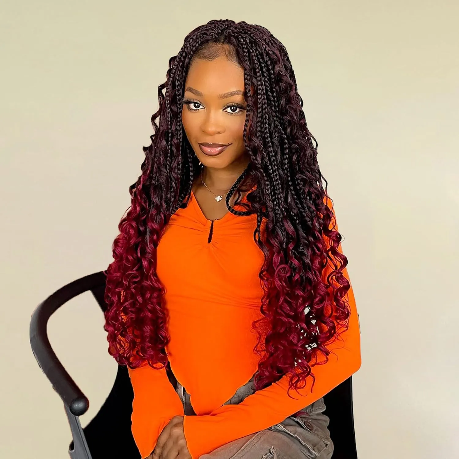 LIYATE Burgundy Goddess Box Braids Crochet Hair 18 Inch 7 Packs Pre looped Boho Crochet Braids With Curly Ends Red Crochet Braiding Hair for Women,1B/Bug