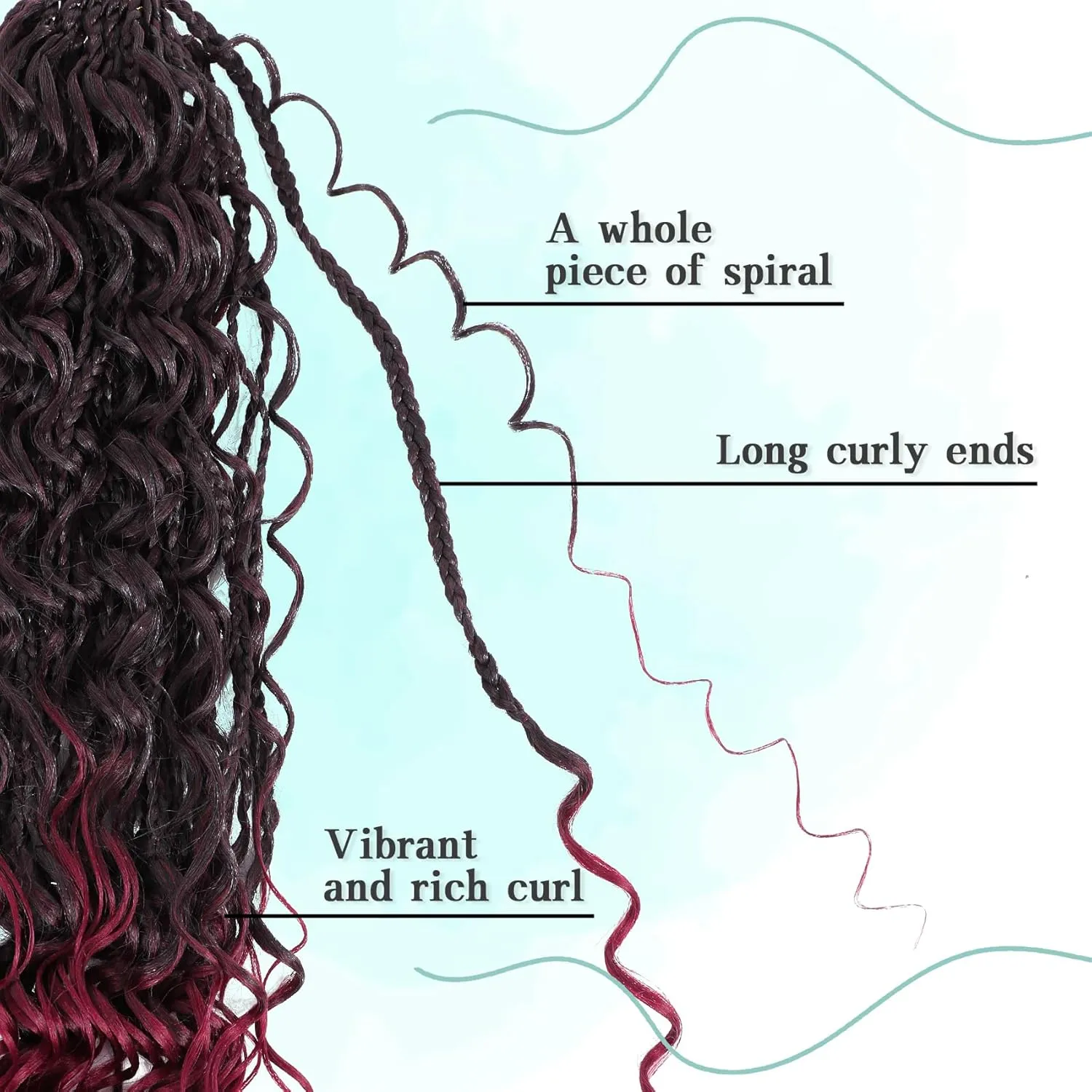 LIYATE Goddess Box Braids Crochet Hair 24 Inch 7 Packs Pre looped Burgundy Boho Crochet Braids With Curly Ends 3X Red Crochet Braids Hair for Women Synthetic Braiding Hair, 1B/Bug