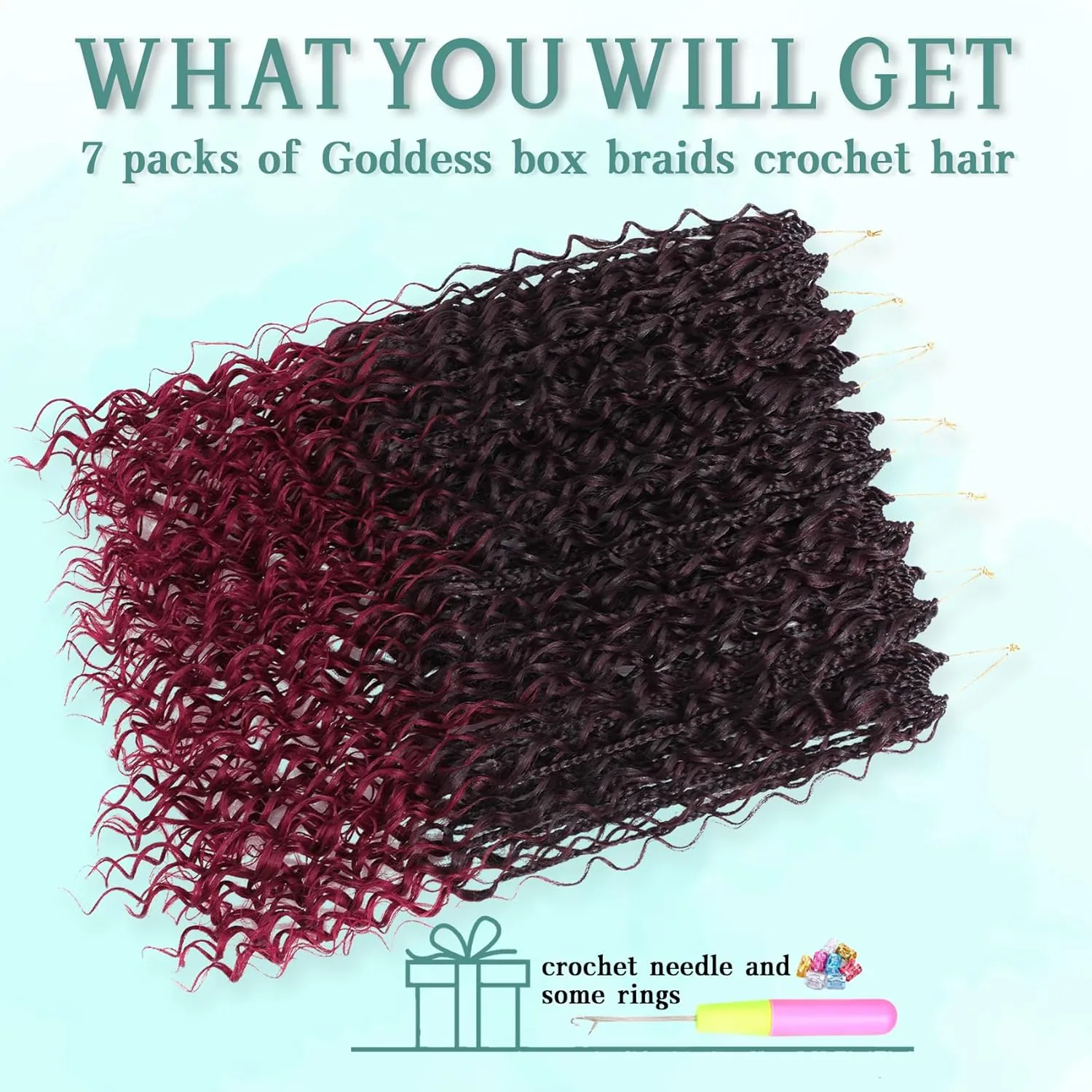 LIYATE Goddess Box Braids Crochet Hair 24 Inch 7 Packs Pre looped Burgundy Boho Crochet Braids With Curly Ends 3X Red Crochet Braids Hair for Women Synthetic Braiding Hair, 1B/Bug