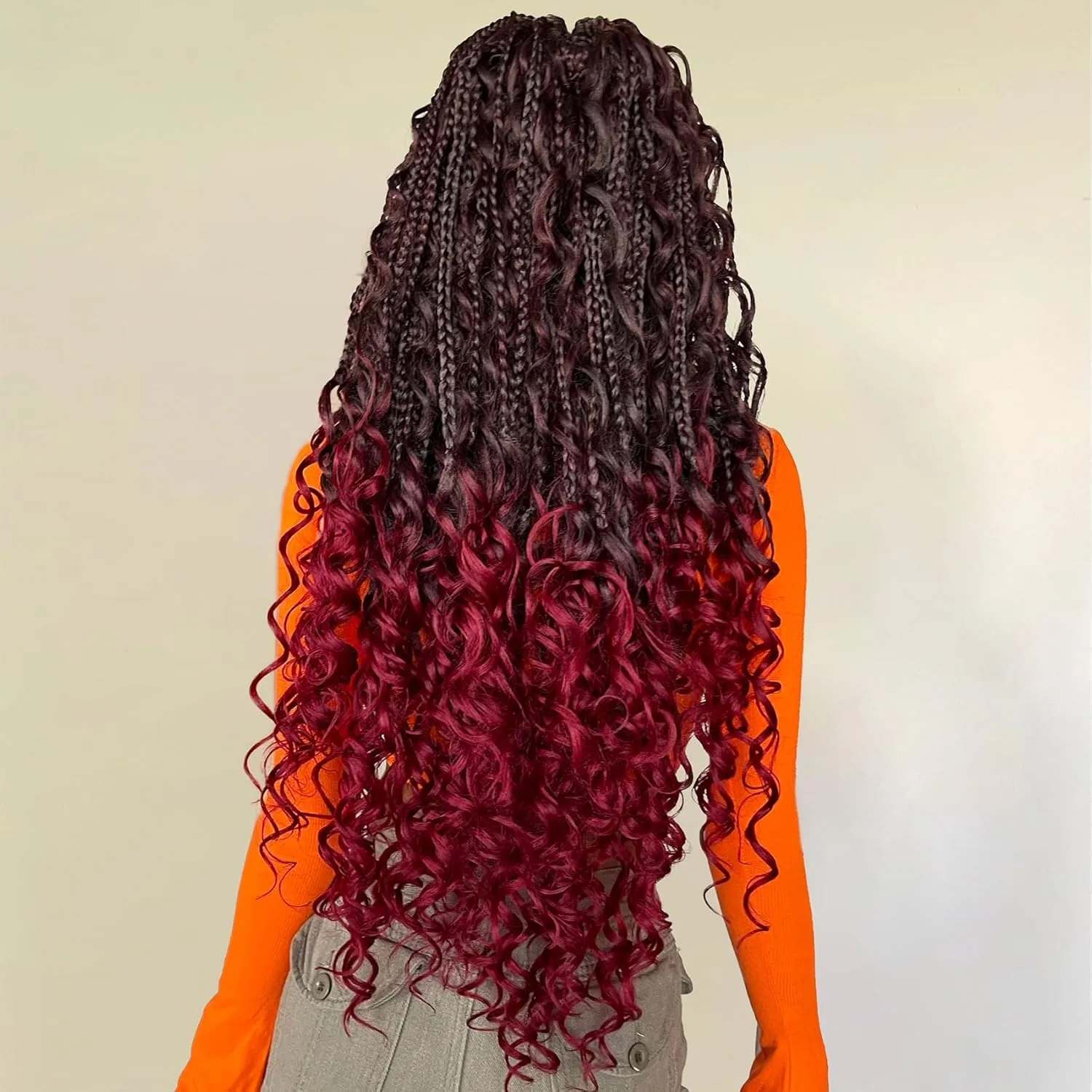 LIYATE Goddess Box Braids Crochet Hair 24 Inch 7 Packs Pre looped Burgundy Boho Crochet Braids With Curly Ends 3X Red Crochet Braids Hair for Women Synthetic Braiding Hair, 1B/Bug