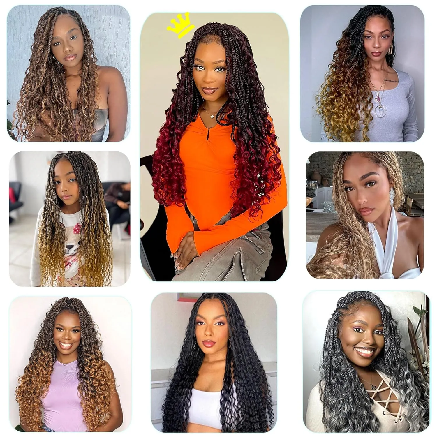 LIYATE Goddess Box Braids Crochet Hair 24 Inch 7 Packs Pre looped Burgundy Boho Crochet Braids With Curly Ends 3X Red Crochet Braids Hair for Women Synthetic Braiding Hair, 1B/Bug