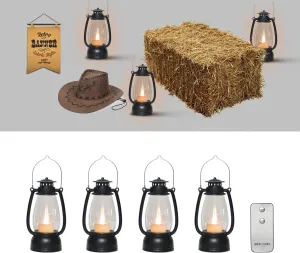 LLQ Small Lantern Decorative with Remote, Vintage Mini Candle Lanterns Decor, Black Lantern Decor for Table Centerpieces,Camping,Western Party,Rustic Wedding,Halloween,Christmas Decor