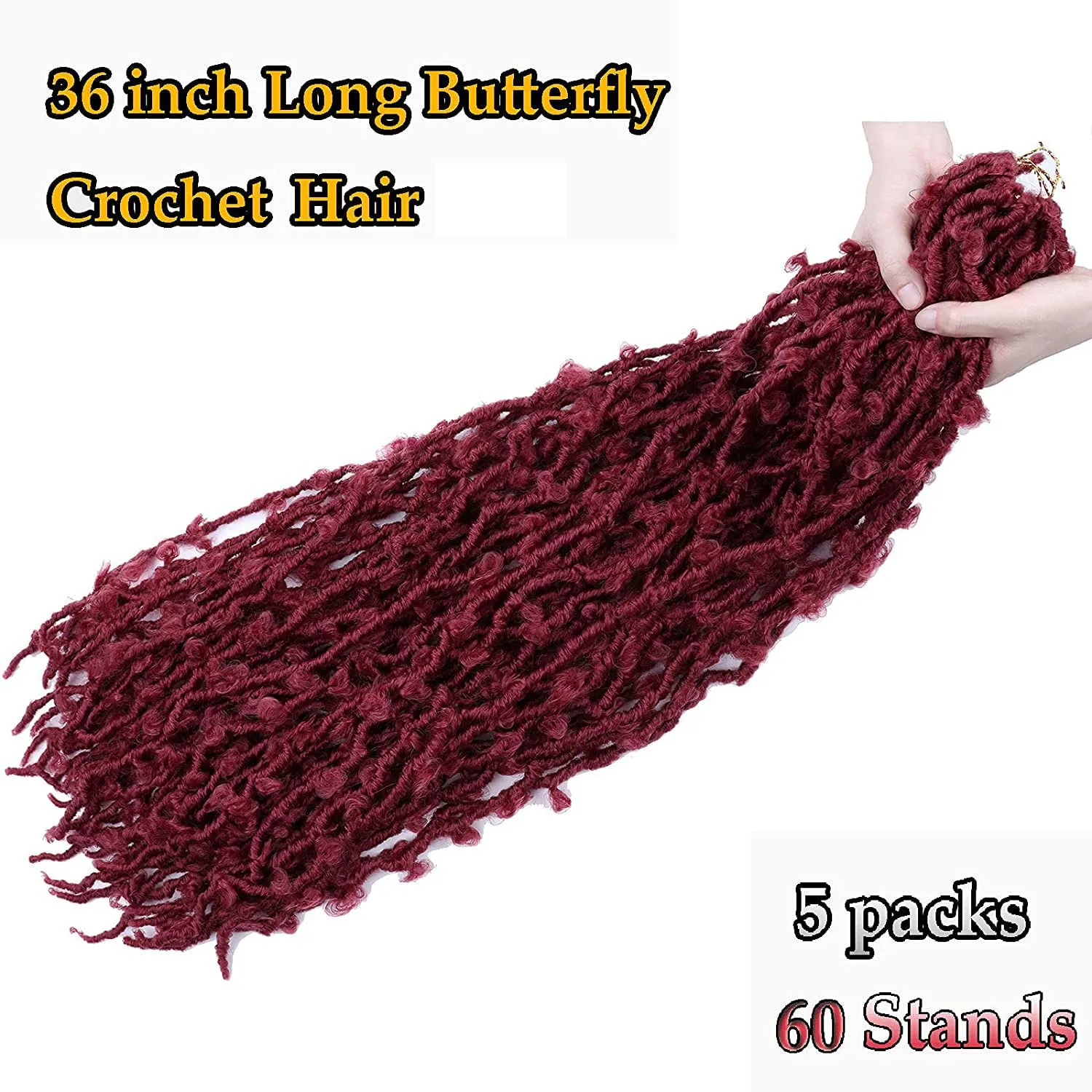 LMZIM 5 Packs 36 Inch Butterfly Crochet Hair for Black Women Faux Locs Pre looped Pre-twisted Braids (36 inch 5 pack, BUG)
