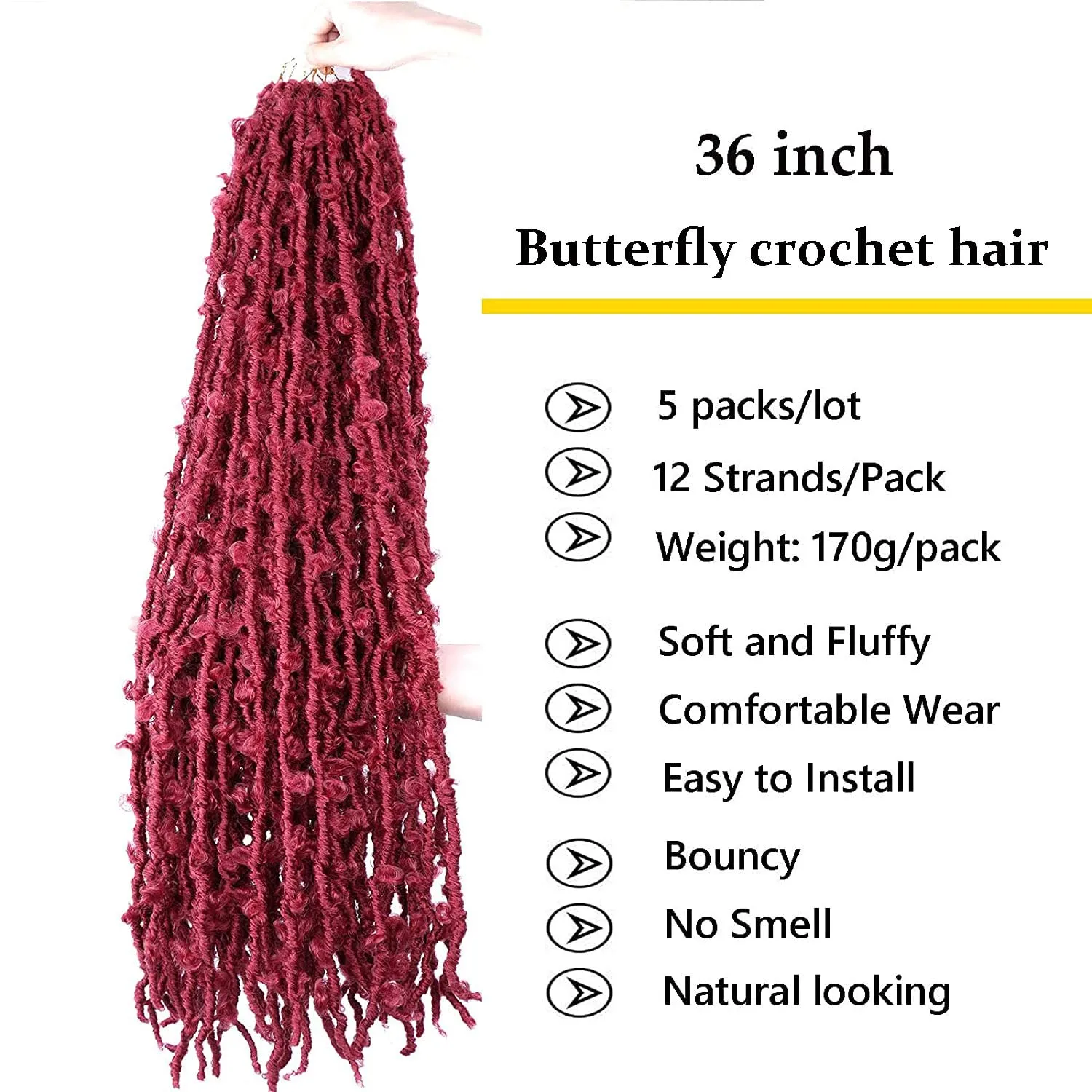 LMZIM 5 Packs 36 Inch Butterfly Crochet Hair for Black Women Faux Locs Pre looped Pre-twisted Braids (36 inch 5 pack, BUG)