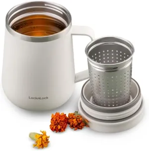 LocknLock Metro Tea Mug Ivory 13oz/400ml, Coffee Mug Cups with Tea Infuser Strainer, Lid and Handle, Double Wall Stainless Steel Vacuum Insulated Travel Tumbler