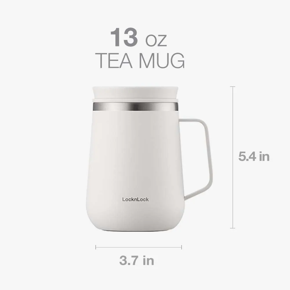 LocknLock Metro Tea Mug Ivory 13oz/400ml, Coffee Mug Cups with Tea Infuser Strainer, Lid and Handle, Double Wall Stainless Steel Vacuum Insulated Travel Tumbler