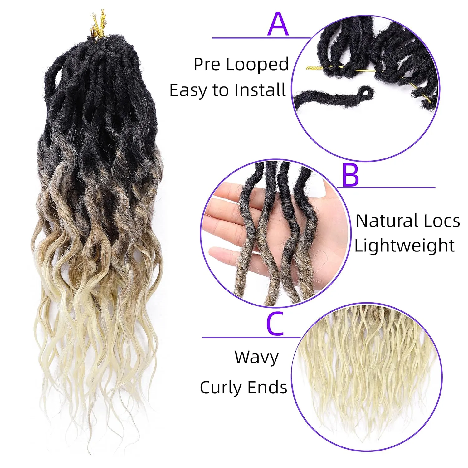 LOSMOEER Faux Locs Crochet Hair 6 Packs Soft Locs Crochet Braids for Women Pre Looped Goddess Locs Crochet Hair 16 Inch Queen Locs Crochet Braids with Curly Ends Synthetic Braiding Hair Extensions