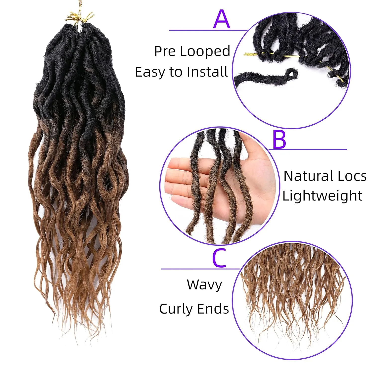 LOSMOEER Faux Locs Crochet Hair 6 Packs Soft Locs Crochet Braids for Women Pre Looped Goddess Locs Crochet Hair 16 Inch Queen Locs Crochet Braids with Curly Ends Synthetic Hair Extensions (OT30#)