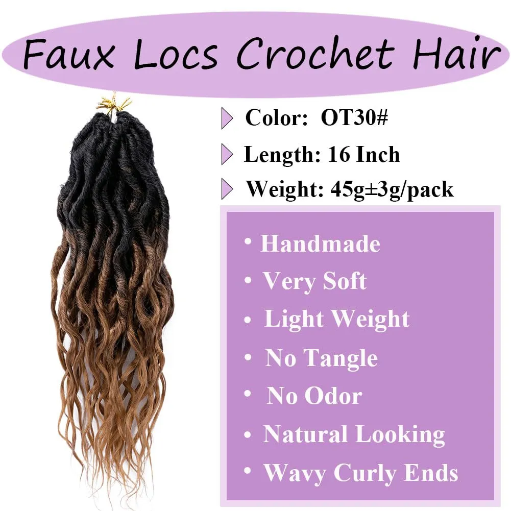 LOSMOEER Faux Locs Crochet Hair 6 Packs Soft Locs Crochet Braids for Women Pre Looped Goddess Locs Crochet Hair 16 Inch Queen Locs Crochet Braids with Curly Ends Synthetic Hair Extensions (OT30#)