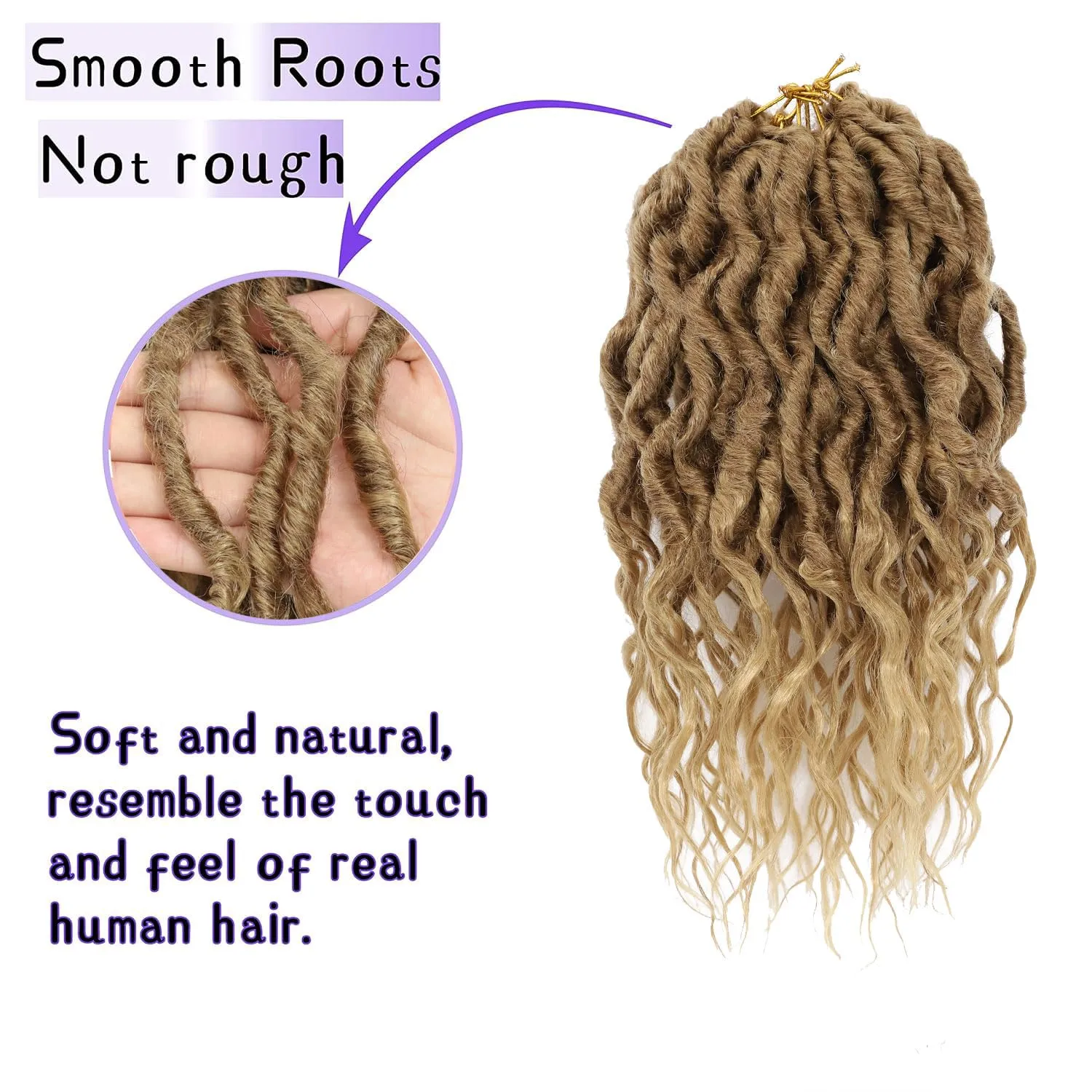 LOSMOEER Goddess Locs Crochet Hair 12 Inch 6 Packs Faux Locs Crochet Hair for Women Soft Locs Pre Looped Crochet Braids with Wavy Curly Ends Queen Locs Synthetic Braids Extensions (27#)