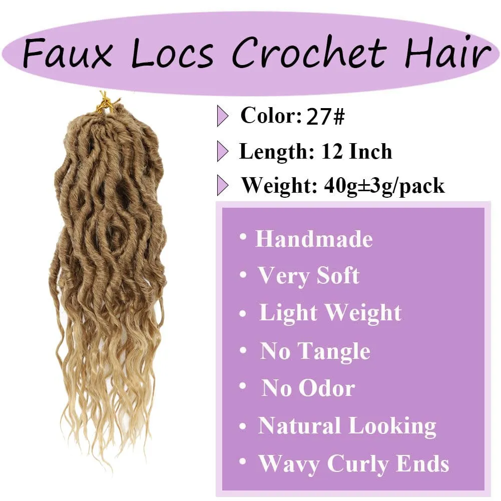 LOSMOEER Goddess Locs Crochet Hair 12 Inch 6 Packs Faux Locs Crochet Hair for Women Soft Locs Pre Looped Crochet Braids with Wavy Curly Ends Queen Locs Synthetic Braids Extensions (27#)