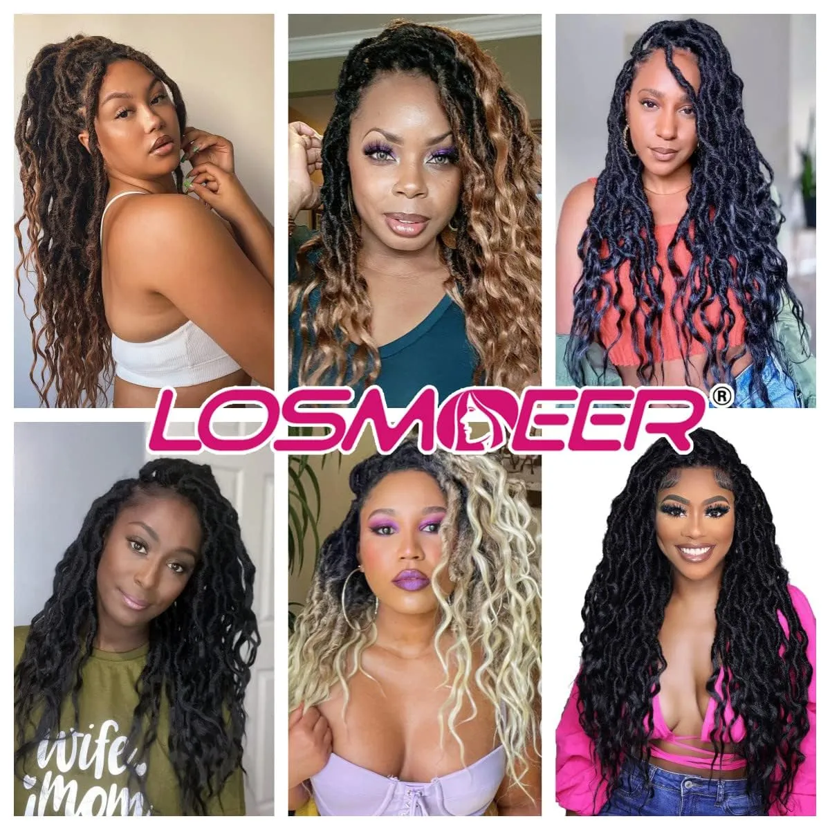 LOSMOEER Goddess Locs Crochet Hair 12 Inch 6 Packs Faux Locs Crochet Hair for Women Soft Locs Pre Looped Crochet Braids with Wavy Curly Ends Queen Locs Synthetic Braids Extensions (27#)