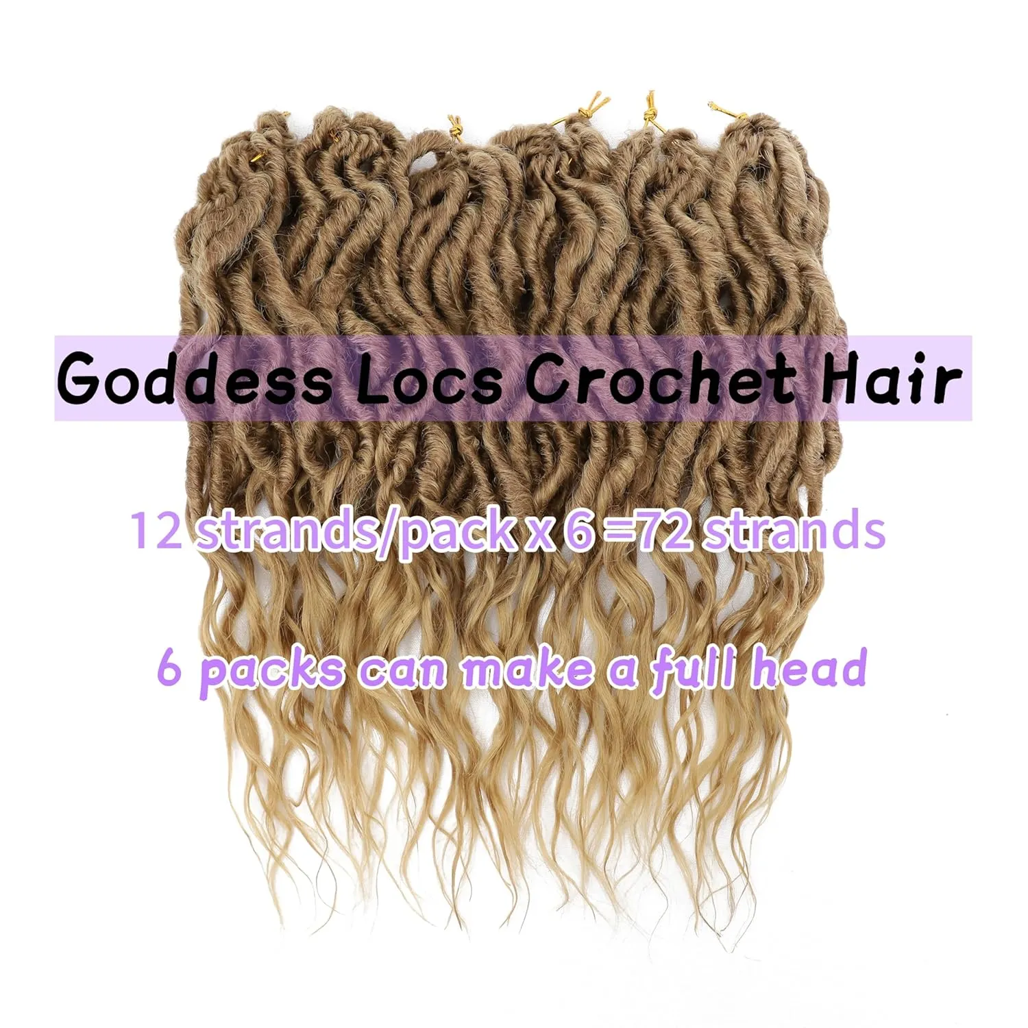 LOSMOEER Goddess Locs Crochet Hair 12 Inch 6 Packs Faux Locs Crochet Hair for Women Soft Locs Pre Looped Crochet Braids with Wavy Curly Ends Queen Locs Synthetic Braids Extensions (27#)
