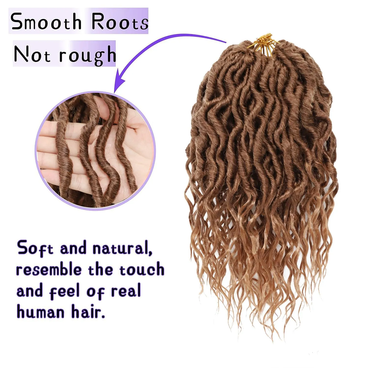 LOSMOEER Goddess Locs Crochet Hair 12 Inch 6 Packs Faux Locs Crochet Hair for Women Soft Locs Pre Looped Crochet Braids with Wavy Curly Ends Queen Locs Synthetic Braids Extensions (30#)