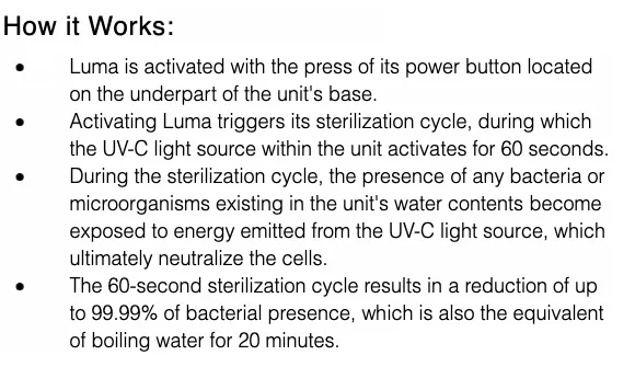 Luma 1.0: Stainless Steel UV-C Filtration Water Bottle 20fl oz