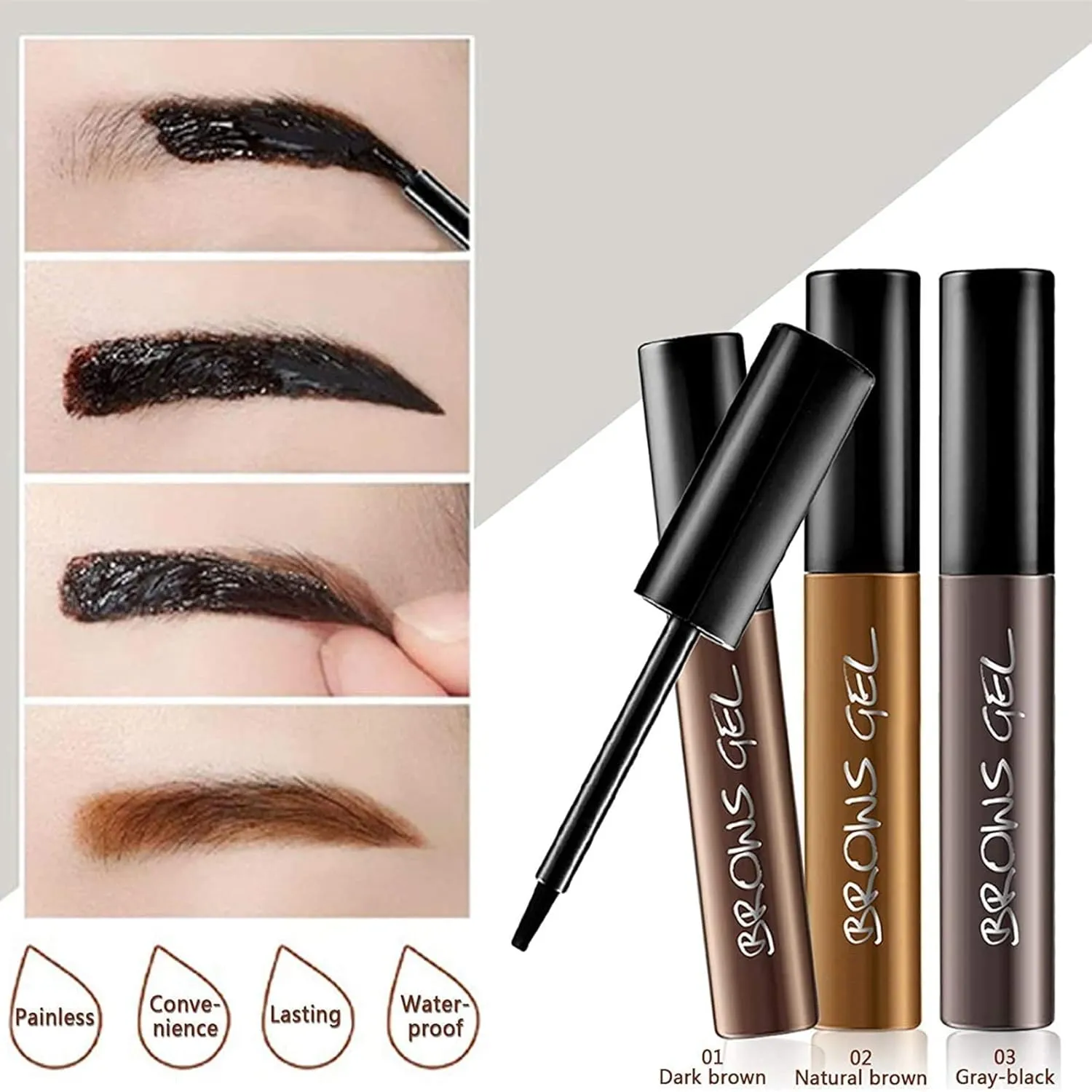Lushadows Brow Tattoo Tint Gel Peel Off, Brow Tattoo Gel Tint, Semi-Persistent Tearing Eyebrow Glue Makeup Gel Peel Off Tint (3 Colors)