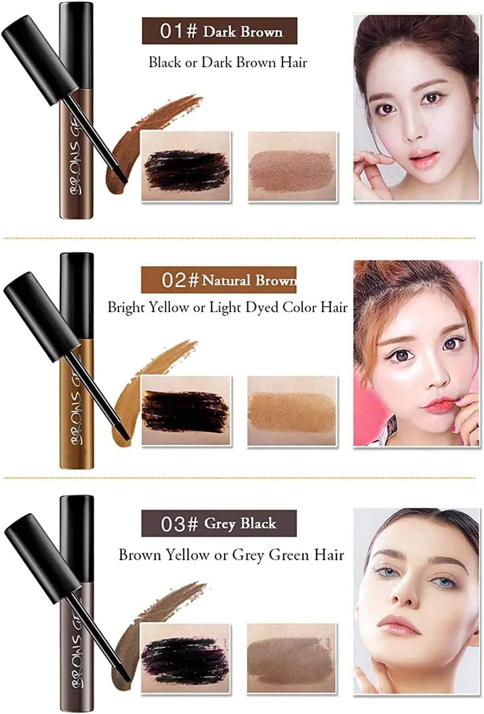 Lushadows Brow Tattoo Tint Gel Peel Off, Brow Tattoo Gel Tint, Semi-Persistent Tearing Eyebrow Glue Makeup Gel Peel Off Tint (3 Colors)
