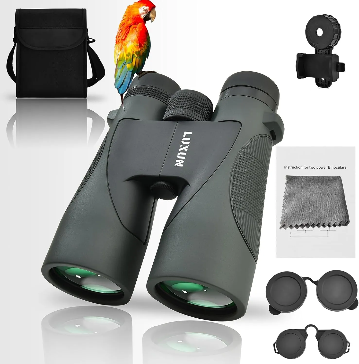 LUXUN 12x50 High Powered Binoculars for Adults Hunting, Binoculars with Long Range BAK4 Prism FMC Prisms, for Hunting Bird Watching Hiking Travel Cruise Trip,Green