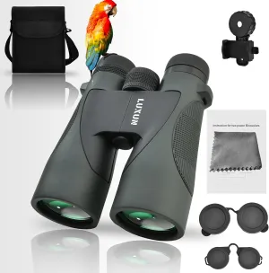 LUXUN 12x50 High Powered Binoculars for Adults Hunting, Binoculars with Long Range BAK4 Prism FMC Prisms, for Hunting Bird Watching Hiking Travel Cruise Trip,Green
