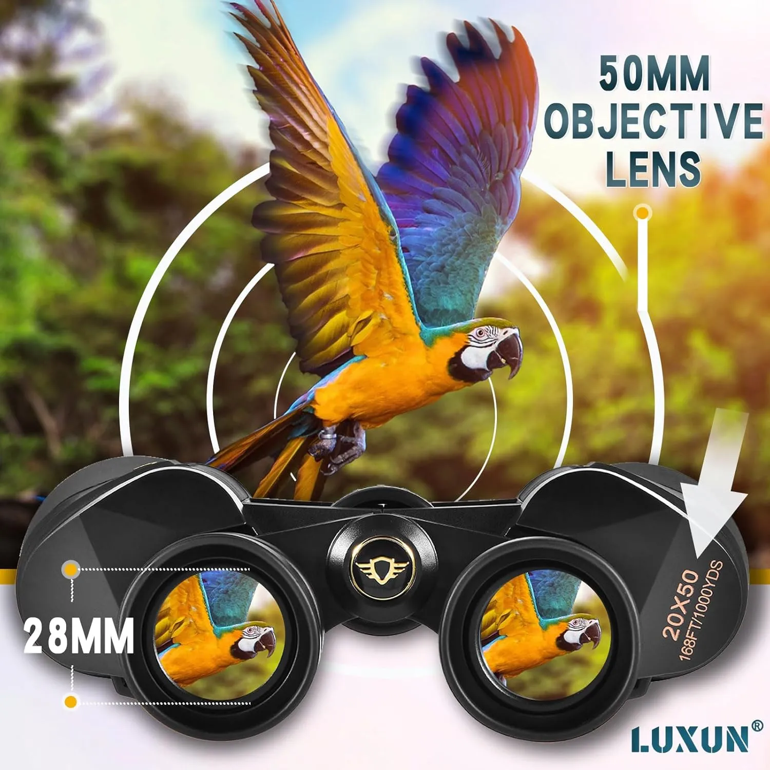 LUXUN Binoculars for Adults High Powered,20x50 Binoculars with BAK4 Prism FMC Lens, Waterproof Binoculars for Bird Watching, Hunting, Football Games, Travel and Cruise with Carrying Bag and Strap