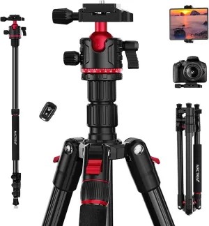 MACTREM Camera Tripod, 74 inch/187cm Aluminum Travel Tripod & Monopod with 360Ball Head, Lightweight for Smartphone iPad Canon Nikon Sony Binoculars Laser Level Telescope
