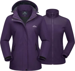 MAGCOMSEN Women's 3 in 1 Ski Jacket Water Resistant Winter Snow Coat Warm Fleece Lined Windproof Hiking Rain Outwear
