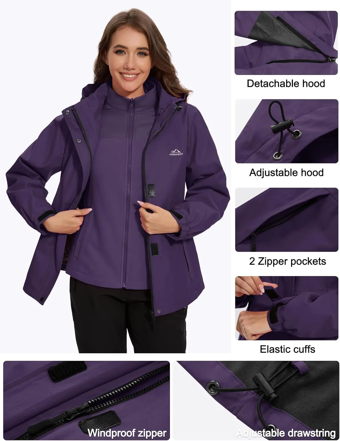 MAGCOMSEN Women's 3 in 1 Ski Jacket Water Resistant Winter Snow Coat Warm Fleece Lined Windproof Hiking Rain Outwear