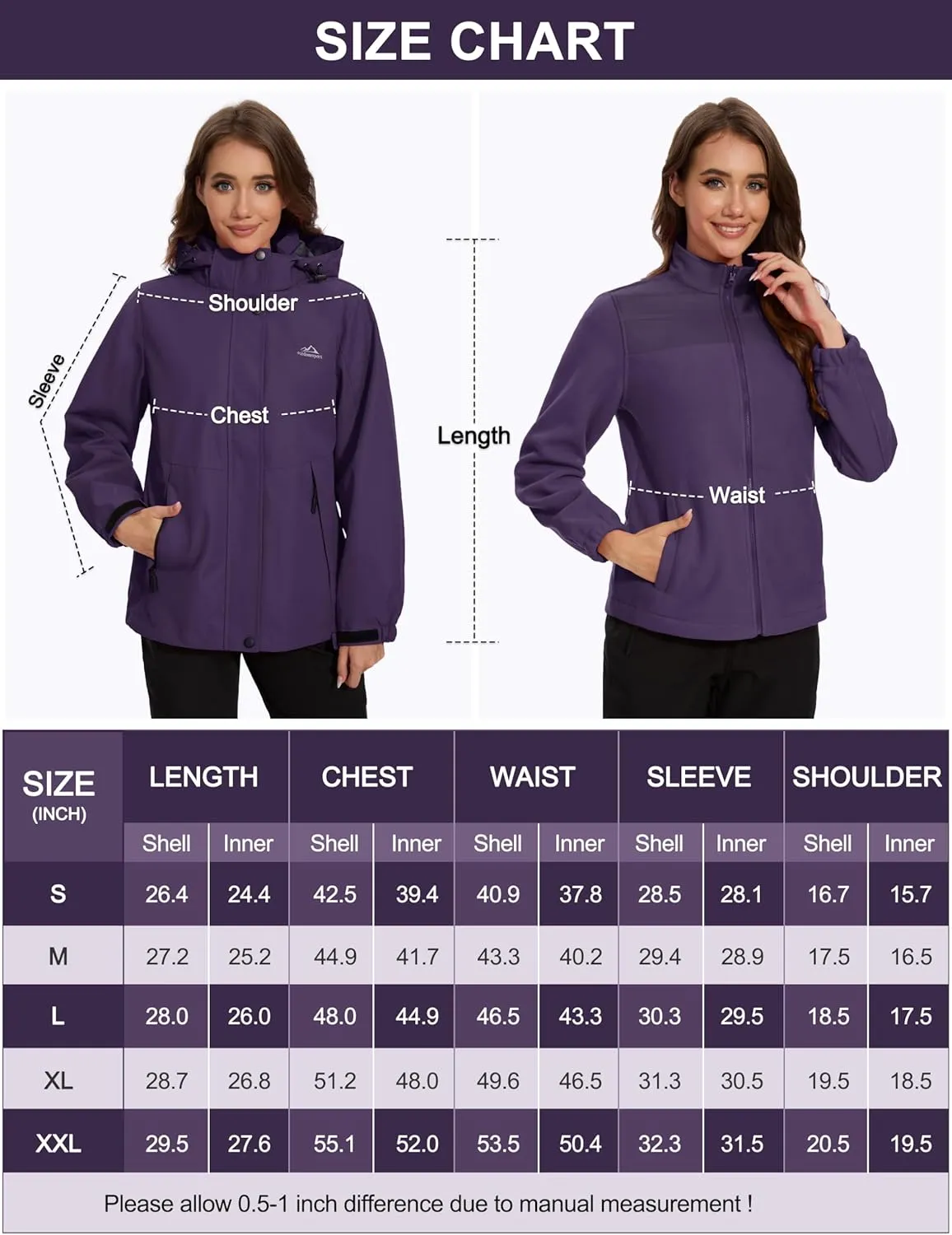 MAGCOMSEN Women's 3 in 1 Ski Jacket Water Resistant Winter Snow Coat Warm Fleece Lined Windproof Hiking Rain Outwear