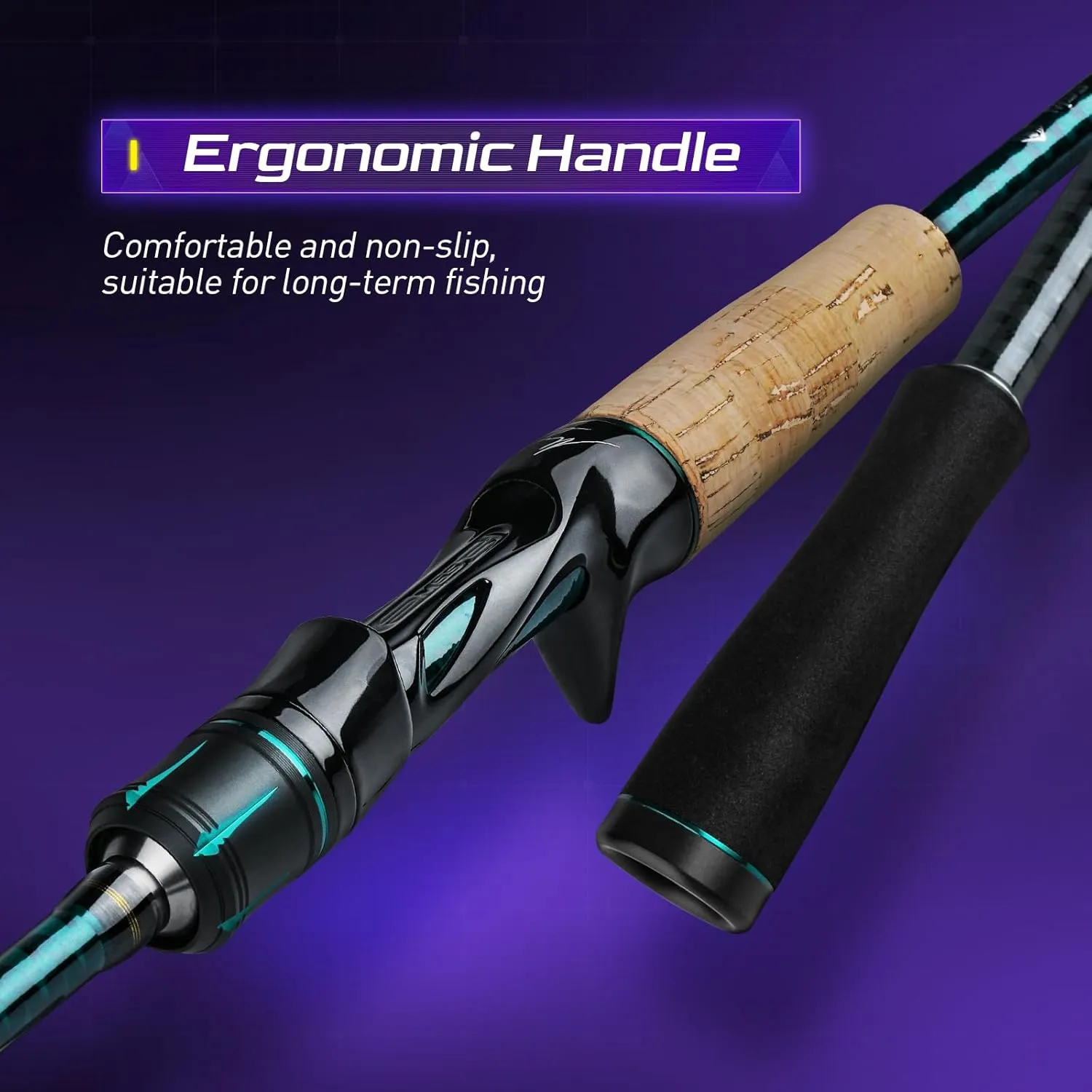 Magic L Baitcaster Rod 30 24T Carbon Fiber, Bass Trout Fishing Rod Fuji O A Guides, Casting Rod 6'6"-8' L-H Power MF-F Action, Baitcasting Rod with Cork EVA Handle, 2 Pieces