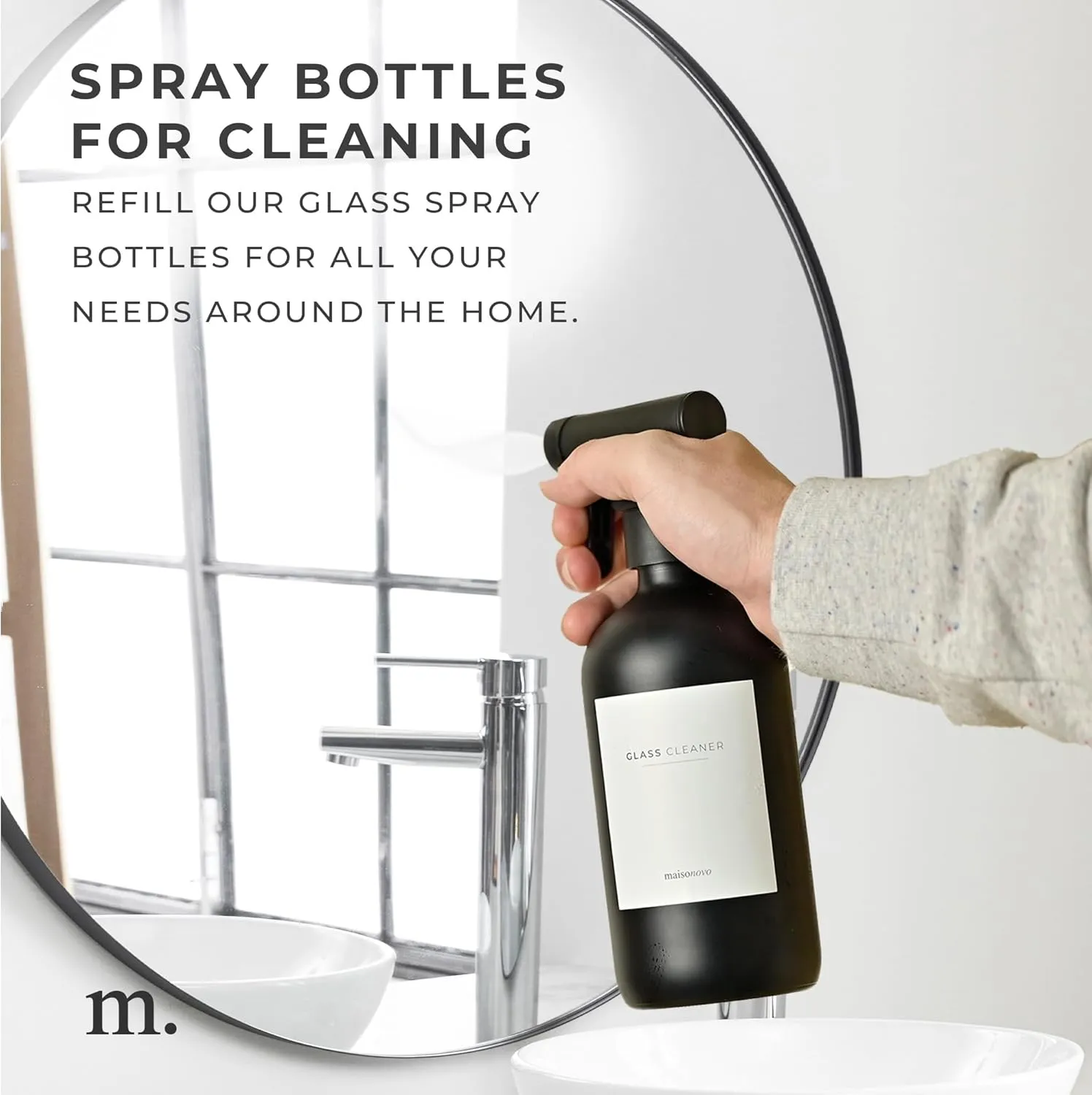 MAISONOVO Spray Bottle for Hair - 16.9 fl oz Black x 2 with 16 Labels