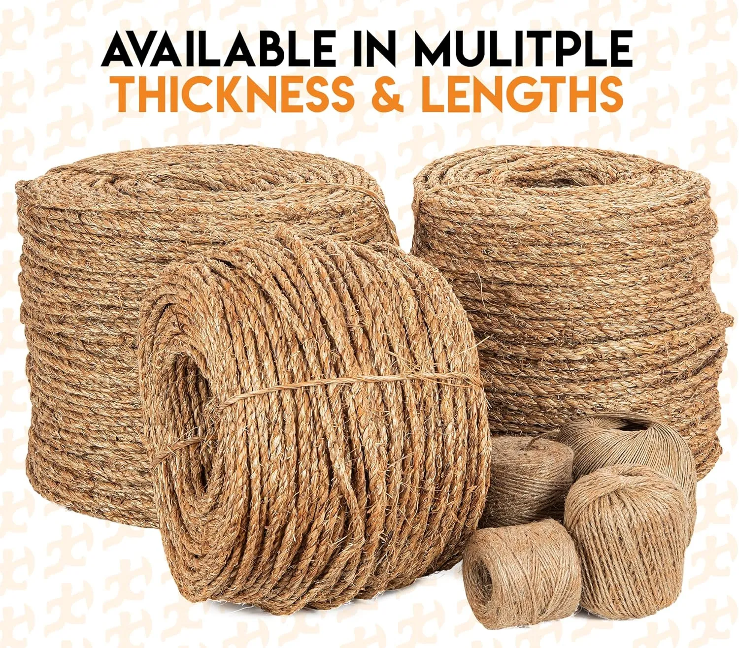 Manila Rope - 1/4 Inch 600' - 3 Strand Cordage Twisted Braided Rope - Thick Natural Fiber for Nautical, Marine, Decorative for Crafts, Porch Column, Outdoor Pole Wrap, Tree Swing