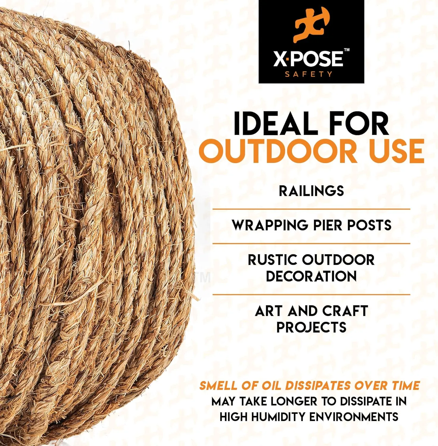 Manila Rope - 1/4 Inch 600' - 3 Strand Cordage Twisted Braided Rope - Thick Natural Fiber for Nautical, Marine, Decorative for Crafts, Porch Column, Outdoor Pole Wrap, Tree Swing